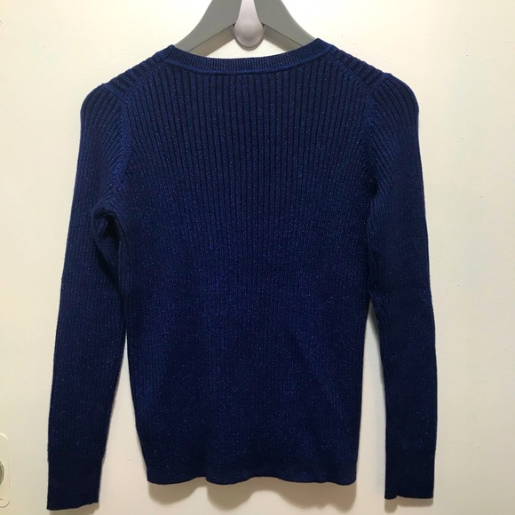 Gap merino wool blend rib metallic navy long sleeve sweater too size XS … - Picture 2 of 8